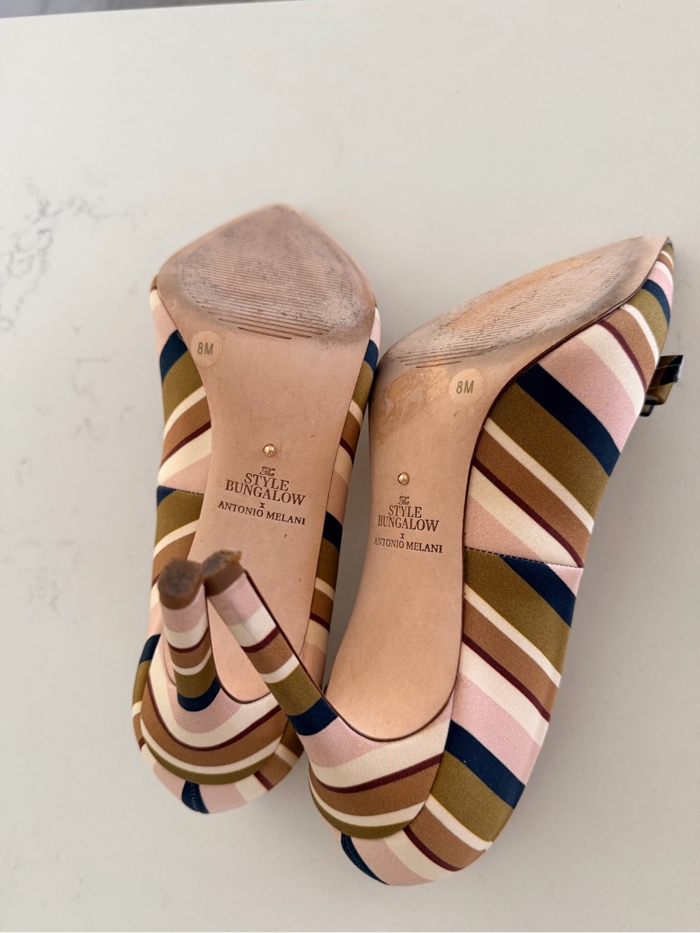 ANTONIO MELANI Pink Multi-Stripe Pointed Toe Bow Pumps - Picture 6 of 6